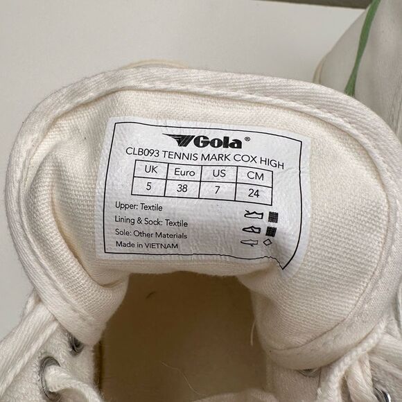 NWT Gola® Tennis Mark Cox High-Top Vegan Sneakers White Green Canvas Shoes Sz 7 - Picture 9 of 12